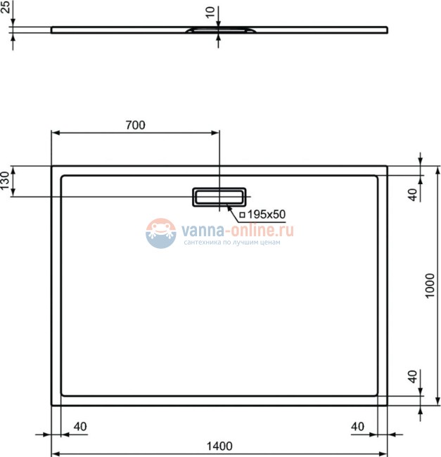 Душевой поддон 1400x1000x25 мм Ideal Standard T449001 ULTRAFLAT NEW