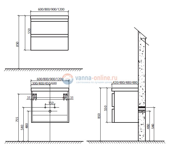 Тумба под раковину BelBagno ENERGIA-N-900-2C-SO-BL, цвет Bianco Lucido