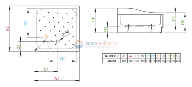 Поддон для душа Radaway Korfu С800 Поддон для душа Radaway Korfu С800