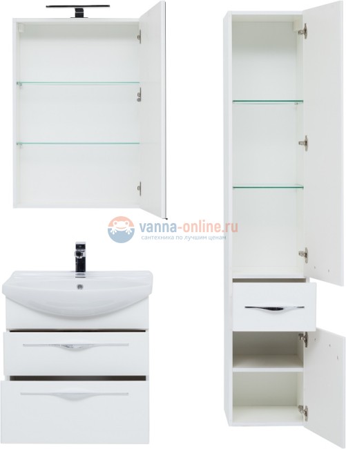 Тумба под раковину Aquanet Ирвин 65, 203969, белый глянец