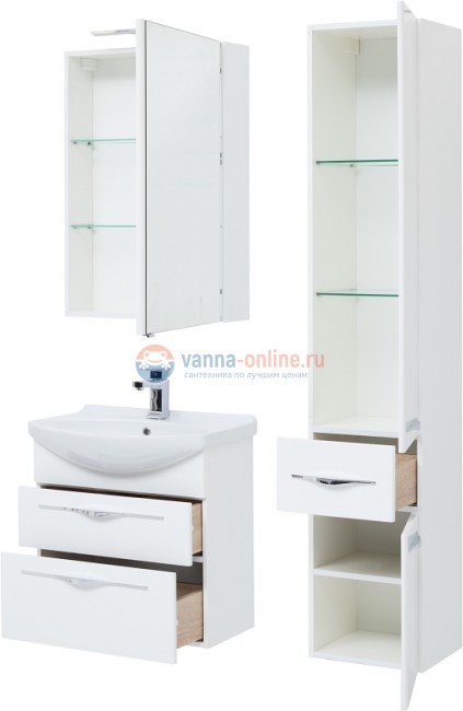 Тумба под раковину Aquanet Ирвин 65, 203969, белый глянец