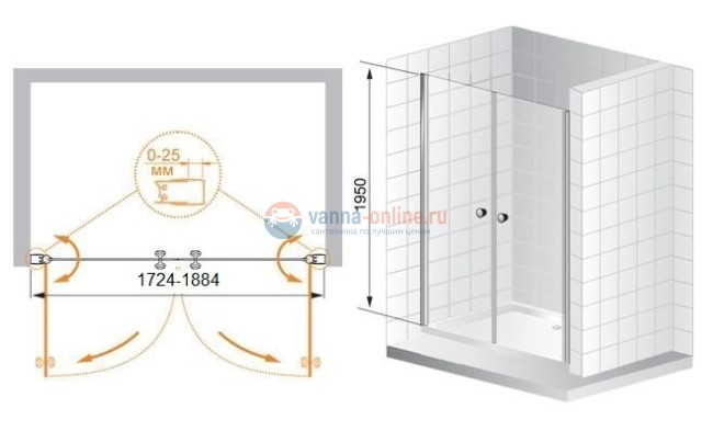 Душевая дверь Cezares TRIUMPH-B-2-180-C-Cr, профиль-хром