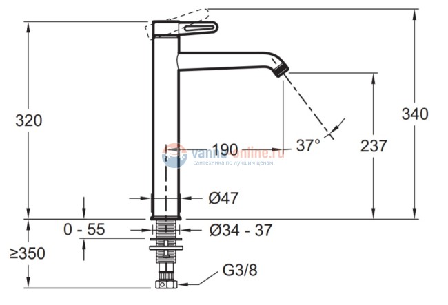 Смеситель Jacob Delafon Nouvelle Vague E78340-BLV для раковины, высокий, без донного клапана, цвет черный матовый Смеситель Jacob Delafon Nouvelle Vague E78340-BLV для раковины, высокий, без донного клапана, цвет черный матовый