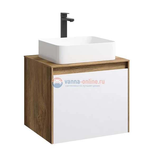 Тумба с раковиной Aqwella Mobi 60 см, фасад белый, корпус дуб балтийский