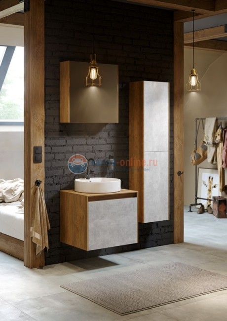 Тумба с раковиной Aqwella Mobi 60 см, фасад белый, корпус дуб балтийский