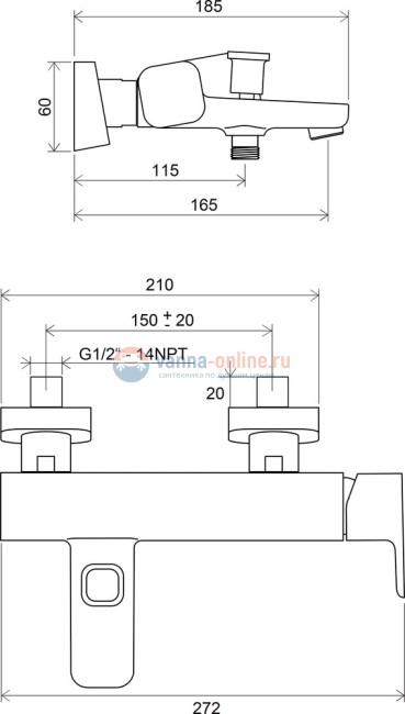 Смеситель для ванны и душа Ravak 10° TD 022.00/150 Смеситель для ванны и душа Ravak 10° TD 022.00/150