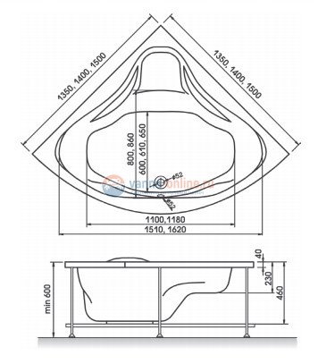 Ванна акриловая Relisan Mira 140 х 140 см