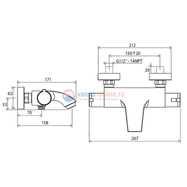Термостат Ravak Termo 200 TE 082.00/150 для ванны с душем