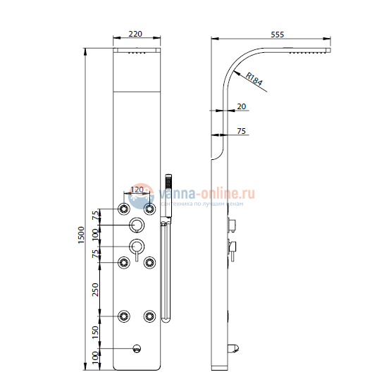 Гидромассажная душевая панель RGW Shower Panels SP-03, 21140103-10, цвет матовый хром