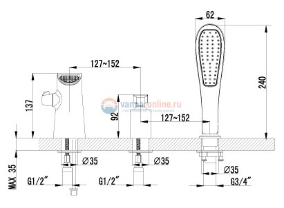 Смеситель Lemark Melange LM4945CW для ванны Смеситель Lemark Melange LM4945CW для ванны