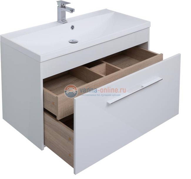 Тумба под раковину Aquanet Августа 00210019 100 см подвесная, цвет белый