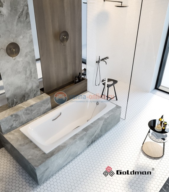 Комплект: Чугунная ванна Goldman Saga 180x80, с ручками и ножками