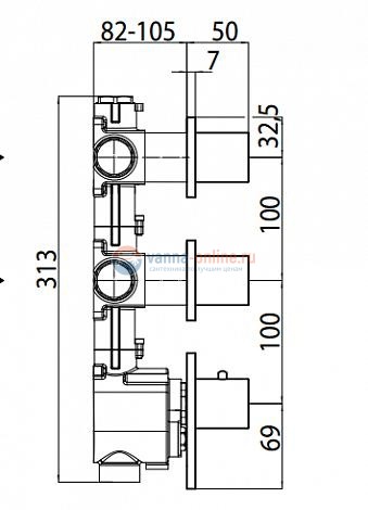 Скрытая часть Bossini Outlets для термостата HighFlow на 4 потребителя Z030270000 с девиатором