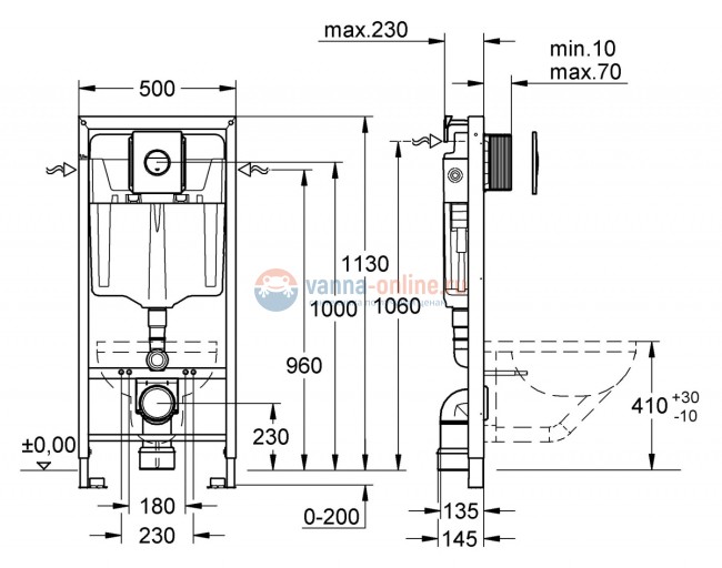 Монтажный блок Grohe Rapid SL 38813 для подвесного унитаза в комплекте с крепежом и кнопкой