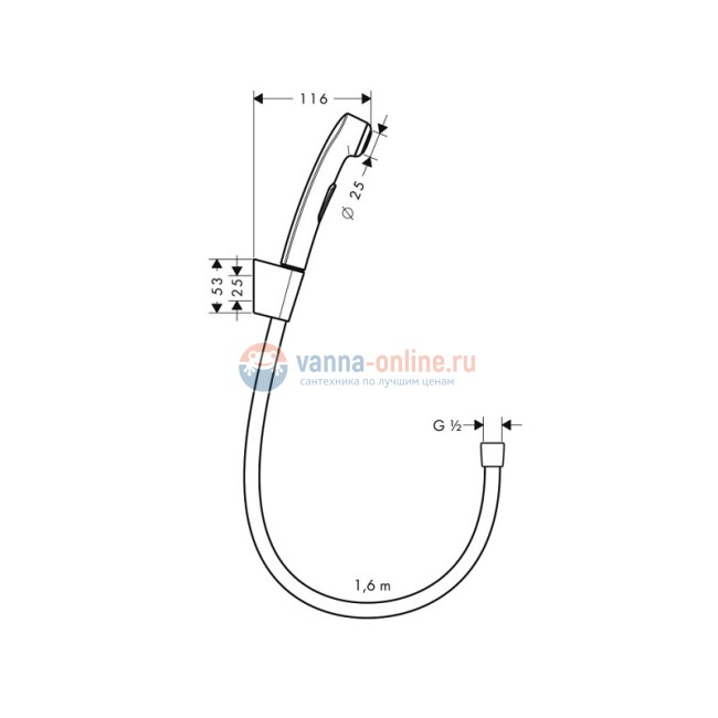 Гигиенический душ Hansgrohe 32128000, со шлангом 160 см и держателем Гигиенический душ Hansgrohe 32128000, со шлангом 160 см и держателем