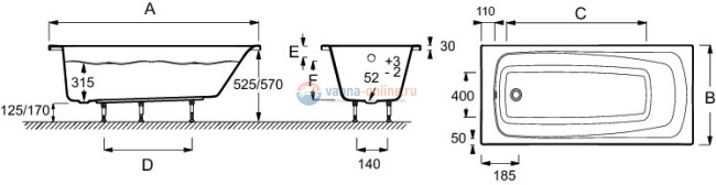 Акриловая ванна Jacob Delafon Patio 170x70 см E6812RU-01