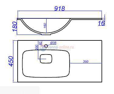Раковина Aqwella Malaga 900 Mal.09.04.D-L, левая