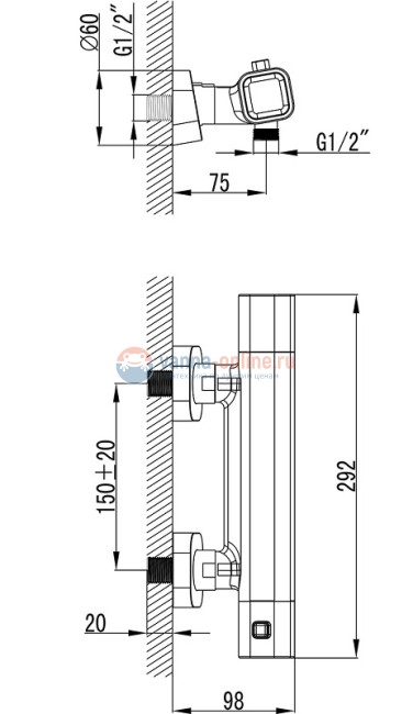 Термостат для душа Ravak Termo 300 TD 033.00/150, хром Термостат для душа Ravak Termo 300 TD 033.00/150, хром