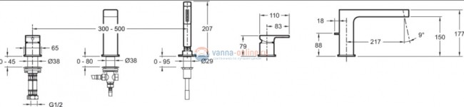 Смеситель Jacob Delafon Strayt E37337-CP для ванны и душа Смеситель Jacob Delafon Strayt E37337-CP для ванны и душа