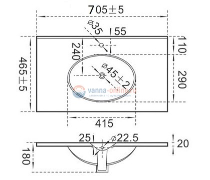 Раковина CeramaLux Серия N NYJ 9070F врезная, белый Раковина CeramaLux Серия N NYJ 9070F врезная, белый