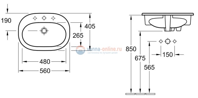Раковина Villeroy&Boch O.novo, 4161 5601, 56*40,5 см, врезная Раковина Villeroy&Boch O.novo, 4161 5601, 56*40,5 см, врезная