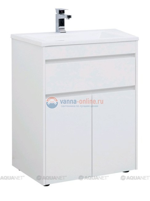 Тумба с раковиной Aquanet Токио 68 00237746 (напольная, 1 ящик, 2 дверцы), цвет белый
