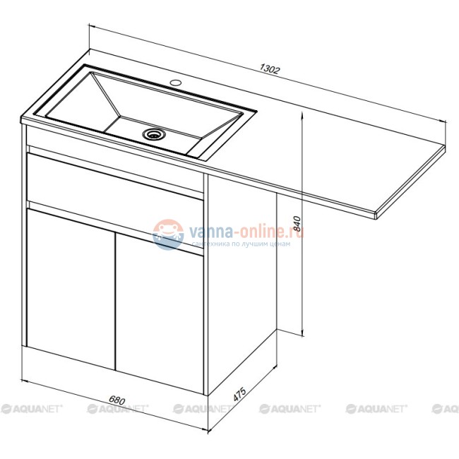 Тумба с раковиной Aquanet Токио 68 00237746 (напольная, 1 ящик, 2 дверцы), цвет белый