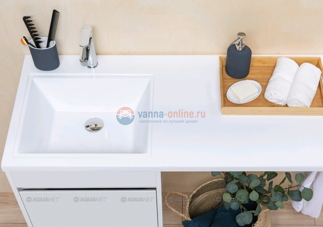 Тумба с раковиной Aquanet Токио 68 00237746 (напольная, 1 ящик, 2 дверцы), цвет белый