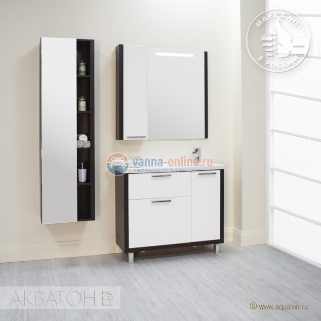 Зеркальный шкаф Акватон Брайтон 100, 1A176702BR500, левый, венге Зеркальный шкаф Акватон Брайтон 100, 1A176702BR500, левый, венге