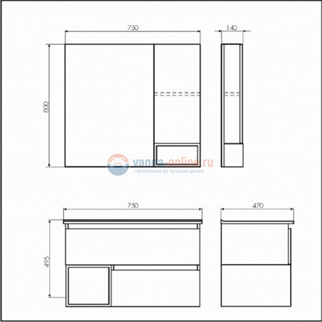 Зеркальный шкаф Comfortу Турин-75, правый, дуб бежевый