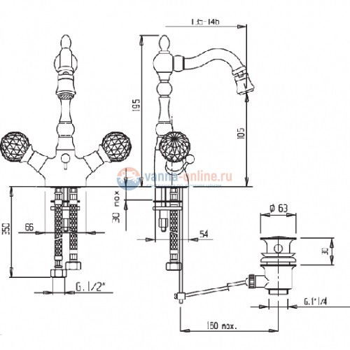 Смеситель Cezares Atlantis ATLANTIS-BS2-03/24-Sw для биде, золото