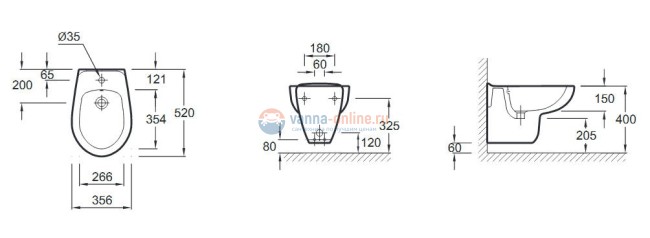 Биде Jacob Delafon MIDEO E4341G-00, подвесное Биде Jacob Delafon MIDEO E4341G-00, подвесное