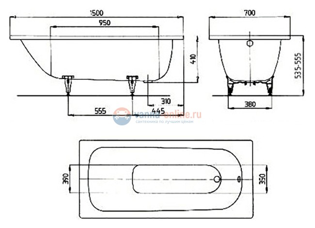 Стальная ванна KALDEWEI Saniform Plus 150x70 mod. 361-1 easy-clean 111600013001