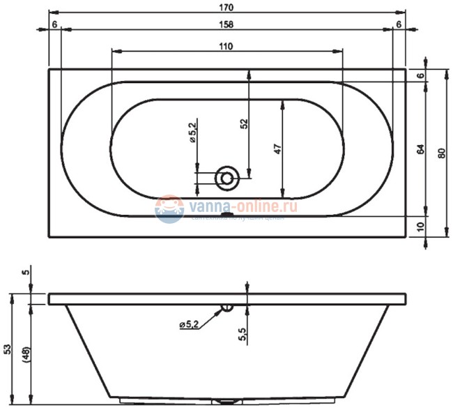 Акриловая ванна Riho Carolina 170x80 см
