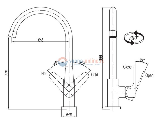 Смеситель Cezares LACONICO-LL25-01 для кухни, хром