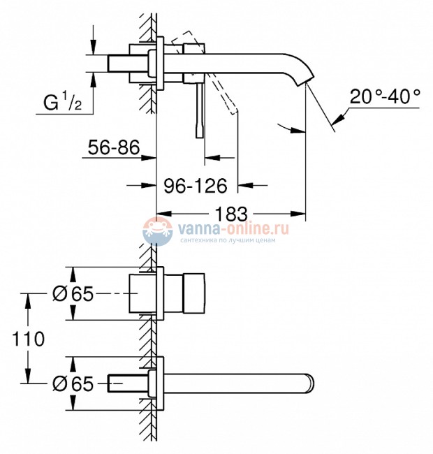 Смеситель для раковины Grohe Essence 19408001 настенный встраиваемый