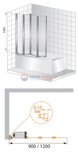 Шторка на ванну Cezares TRIO-V-3-90/140, профиль-хром