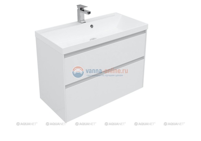 Тумба с раковиной Aquanet Гласс 90 00196960, цвет белый Тумба с раковиной Aquanet Гласс 90 00196960, цвет белый