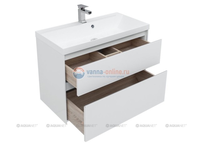 Тумба с раковиной Aquanet Гласс 90 00196960, цвет белый Тумба с раковиной Aquanet Гласс 90 00196960, цвет белый