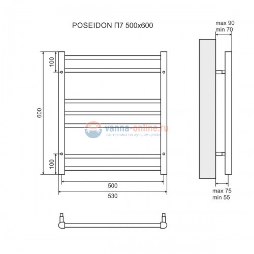 Полотенцесушитель электрический Lemark Poseidon LM42607E, П7, ширина 53 см, высота 60 см