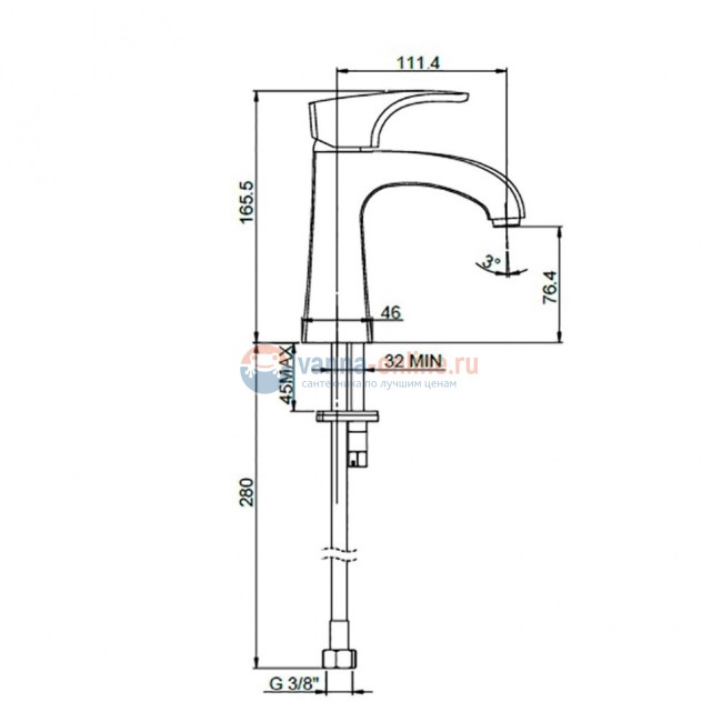 Смеситель для раковины Paini Angel без донного клапана Смеситель для раковины Paini Angel без донного клапана