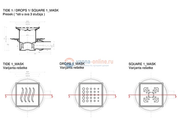 Трап водосток Pestan Confluo Standard Tide 1 Mask 150*150 нержавеющая сталь с рамкой 13000070