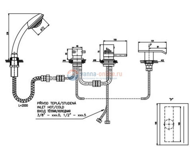 Смеситель на борт ванны на 4 отверстия Rav-Slezak Dunaj Termostat DT274.5P, хром