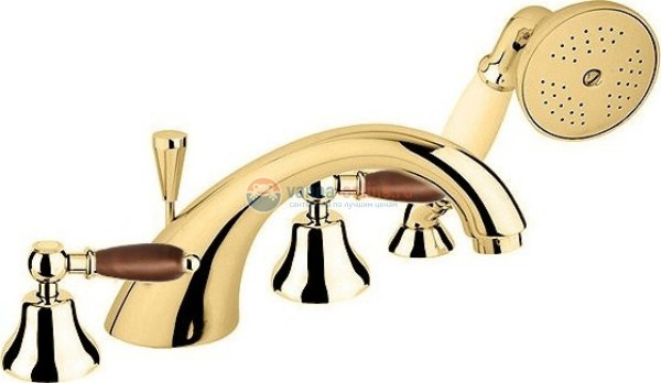 Смеситель Cezares ELITE-BVDM-03-Nc для ванны, золото, ручка орех