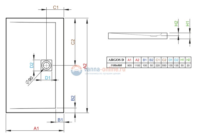 Поддон для душа Radaway Argos D 90 x 110