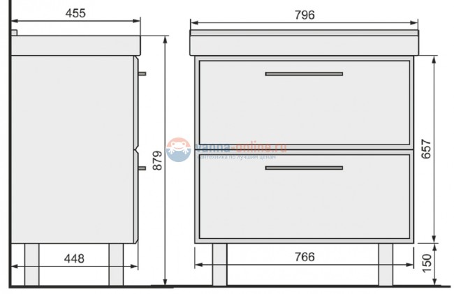 Тумба под раковину Raval Fest Fes.01.80/N/W, 80 см, белая