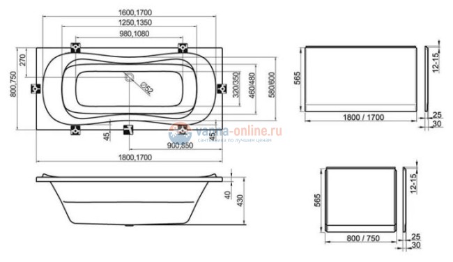 Акриловая ванна Ravak Campanula, 180 х 80 см, белая, CB21000000