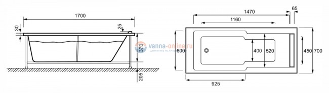 Акриловая ванна Jacob Delafon Struktura E6D306RU-00, 170 х 70 см