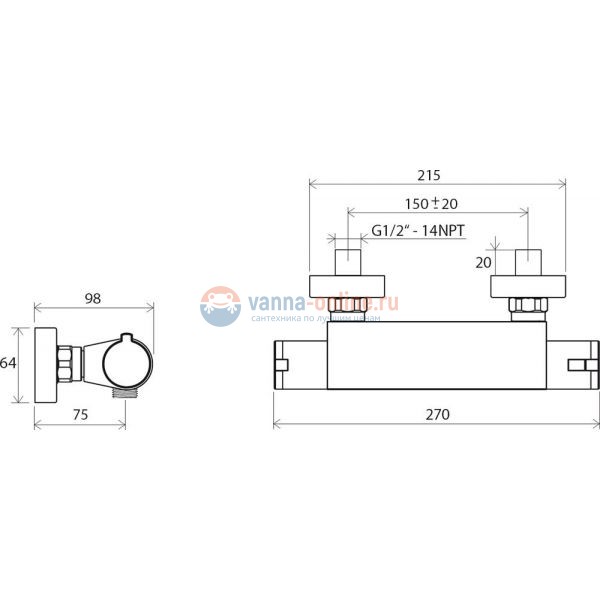 Термостат для душа Ravak Termo 200 TE 072.00/150 Термостат для душа Ravak Termo 200 TE 072.00/150