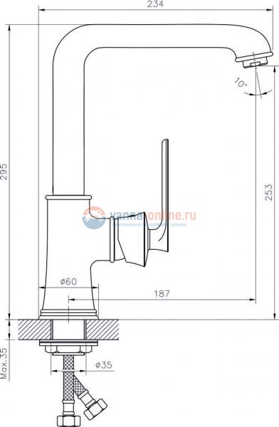 Смеситель для кухни Rush Flores FLG0835-2 высокий, золото Смеситель для кухни Rush Flores FLG0835-2 высокий, золото